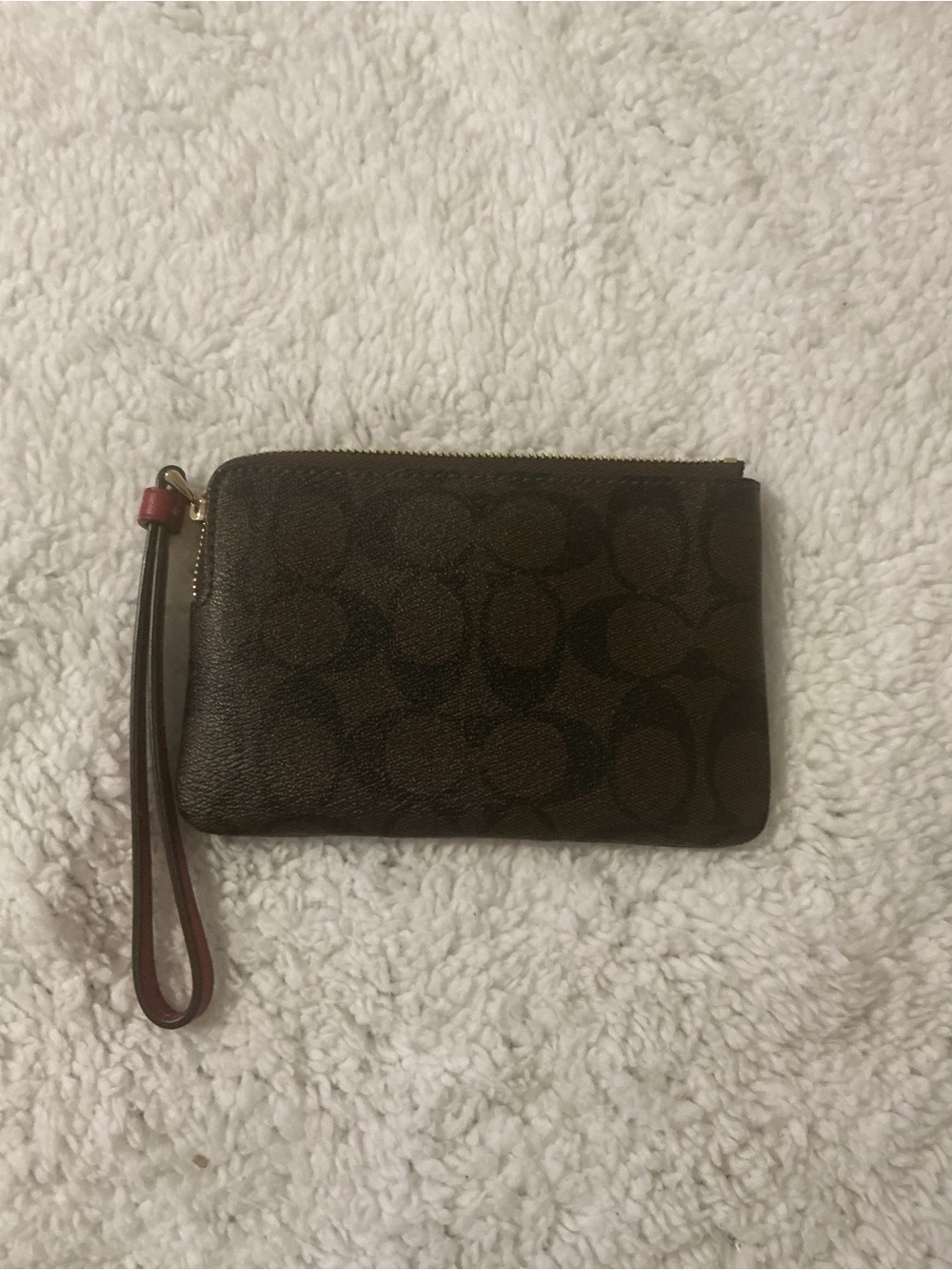 Coach Brown Signature Wristlet with Red Stripe NWT - Picture 6 of 7